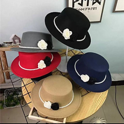 Nón cao bồi vành bằng mũ rộng vành nỉ dạ phối 2 hoa đen trắng đai ngọc trai nhân tạo thời trang Hàn Quốc Nón đi biển mũ vành nhỏ thoáng mát thời trang du lịch dã ngoại #mudibien #muphot #noncaoboi #nonrongvanh #noncaoboi