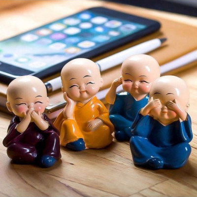 Bộ 4 Chú Tiểu Tứ Không Hàng Chuẩn - Không Nghe, Không Nói, Không Nhìn, Tâm Không Động - Loại 1 - Chính Hãng MINIIN