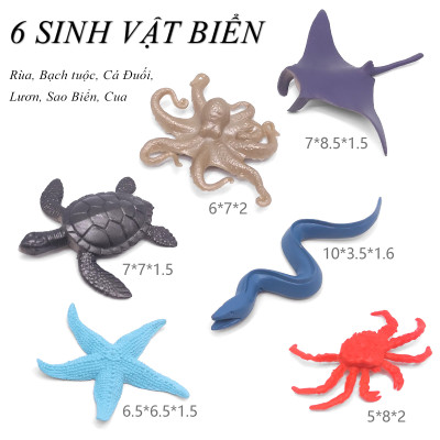 Bộ 6 đồ chơi sinh vật biển size lỡ: Rùa, cua, sao biển, cá đuối, lươn, bạch tuộc