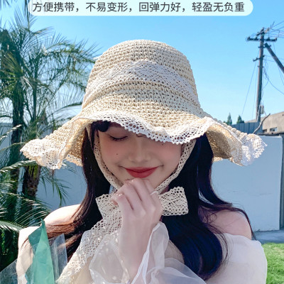 Mũ Rơm Ins Phiên Bản Hàn Quốc Thoáng Mát Nón Rộng Vành Nữ Du Lịch Mùa Hè Mũ Cói Đi Biển Chống Nắng Phối Ren Gấp Gọn dona23040605