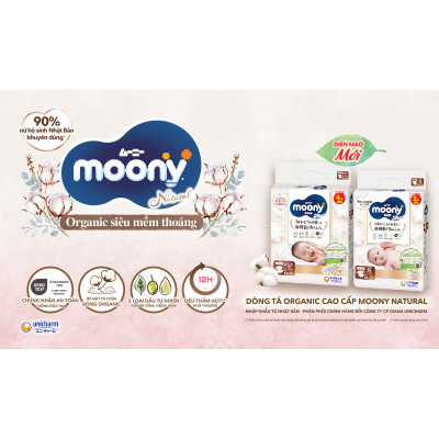 Tã/Bỉm dán organic siêu cao cấp Moony Natural Newborn 62+4 miếng