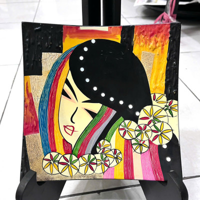 Dĩa vuông sơn mài Picasso size hàng xuất khẩu trang trí, làm quà tặng