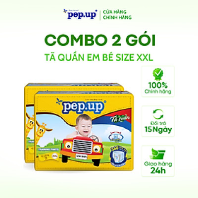 Combo 2 gói Tã/Bỉm Quần Em Bé Pep.up Extra Dry Siêu Mềm Mại, Siêu Khô Thoáng, Kháng Khuẩn Size XXL (16 Miếng/Gói)