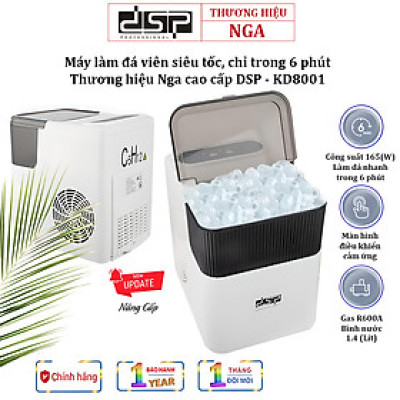 Máy làm đá viên siêu tốc, chỉ trong 6 phút Thương hiệu Nga cao cấp DSP KD8001, Công suất làm đá 90-165W, sản lượng 12kg/24h, Dung tích bình chứa 1,4 lit - HÀNG NHẬP KHẨU, BẢO HÀNH 12 THÁNG