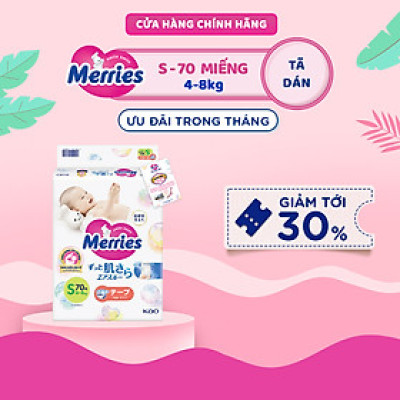 Tã/bỉm dán Merries size S - 70 miếng (dành cho bé 4 - 8kg)