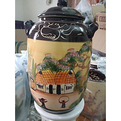 Hũ đựng rượu gạo vẽ cảnh Bát Tràng loại 30L