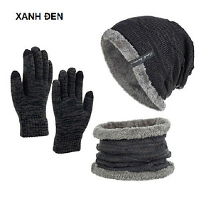 Bộ Mũ len, nón len trùm đầu và trùm cổ có kèm găng tay cao cấp A022