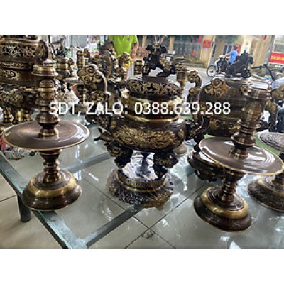 Đỉnh đồng tam sự rcmc cao 50 cm nặng 14 kg chât liêu bằng đông’ bộ thờ cung’ phong thủy