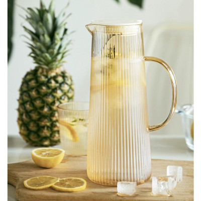 BỘ BÌNH ĐỰNG NƯỚC UỐNG THỦY TINH KÈM 6 CỐC MÀU VÀNG GOLD VÂN TĂM SANG TRỌNG