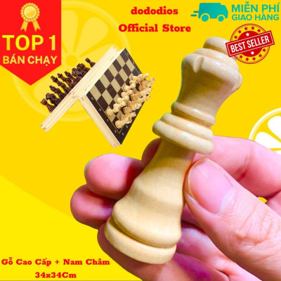 Bộ cờ vua Gỗ Nam châm dododidos - Bàn Cờ là hộp đựng cao cấp - 34x34cm
