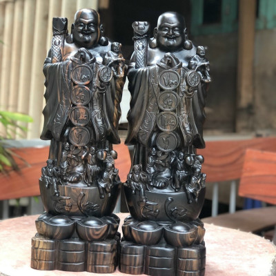 Tượng phật di lặc chúc phúc bằng gỗ mun kt cao 60×20×15cm