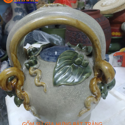 Bình vôi đắp trầu cau men rạn cao 35cm