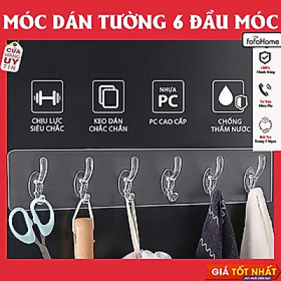 Thanh Treo Đồ Dán Tường 6 Móc Liền Mạch Trong Suốt Siêu Dính