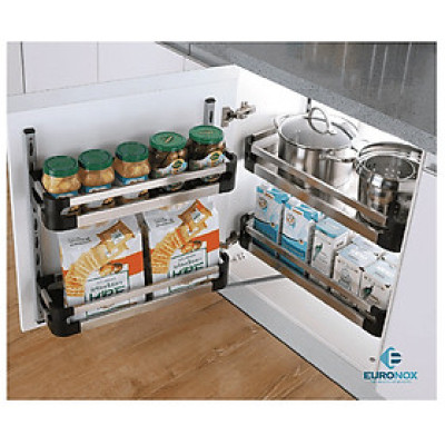 Tủ kho hộp cánh mở - 2 tầng 2-Shelf Push-to-Open Pantry Unit with Stainless Steel Rectangular Tube
