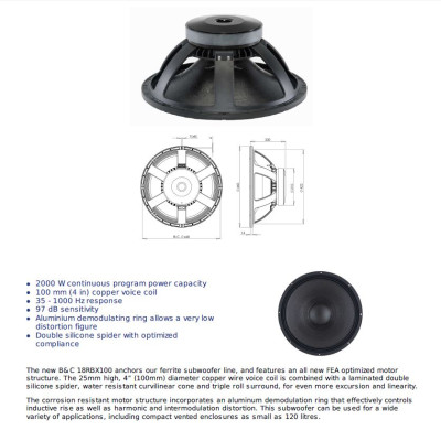 Loa rời Sub 5 Tấc B&C SPEAKERS 18RBX100 (1 cái) – Hàng Chính Hãng