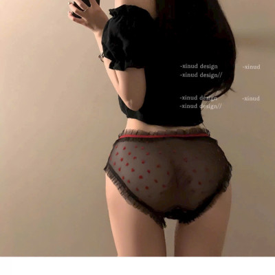 Quần Lót Nữ Ren Lưới Cao Cấp Đính Nơ Trái Tim Dễ Thương Xinh Xắn