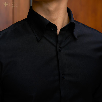 [SMARTSUIT - THE SUITS HOUSE] Sơ mi cao cấp ĐEN TRƠN, KHUY HIỆN công sở, thanh lịch, Regularfit tôn dáng