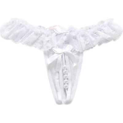  Quần lót nữ xẻ đáy đính hạt ngọc trai - Màu trắng