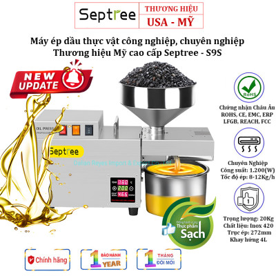 Máy Ép dầu thực vật Công nghiệp Thương hiệu Septree Mỹ Mã S9S, Công suất lớn 1200W, Phễu 5 Lít, Ép 8-12kg/giờ - Hàng Nhập Khẩu, BH 12 Tháng