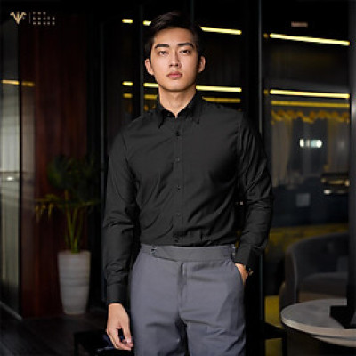 [SMARTSUIT - THE SUITS HOUSE] Sơ mi cao cấp ĐEN TRƠN, KHUY HIỆN công sở, thanh lịch, Regularfit tôn dáng