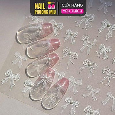 Sticker 5D Nơ Ren Trắng Mix Ngôi Sao TL077 TL008 Siêu Xinh, Hình Dán Móng Nơ Trắng Nhiều Kiểu Nhiều Size Sang Chảnh