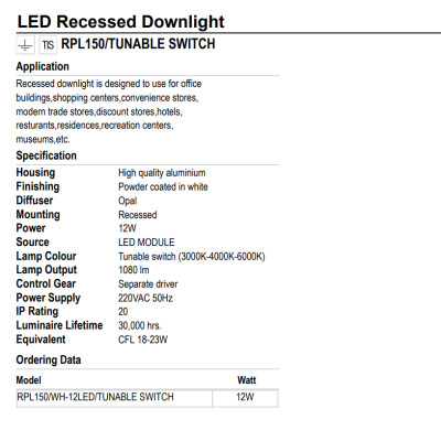 ĐÈN ÂM TRẦN LUMAX#RPL150/W-12LED/3K,4K,6K-XMXD- CHUYỂN ĐỔI MÀU LINH HOẠT (THÂN NHÔM CHẤT LƯỢNG CAO -12W)