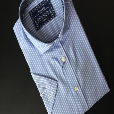 Áo sơ mi nam ngắn tay ALIGRO kẻ xanh trắng chất liệu cotton tự nhiên cao cấp, vạt bằng, form custom sang trọng  ALGS-C93