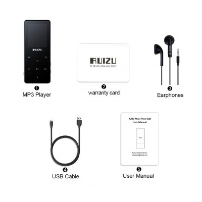 Máy Nghe Nhạc Ruizu D51 - Bộ Nhớ Trong 8Gb, Bluetooth 5.1, Loa Ngoài, Nhạc Lossless, Xem Video, Đa Định Dạng MP3 WAV APE WMA FLAC OGG Văn Bản Hình Ảnh, Màn hình 1.8" Pin Lithium 400mAh 10 Tiếng, Hỗ Trợ Thẻ Nhớ Ngoài 128Gb - Hàng Chính Hãng