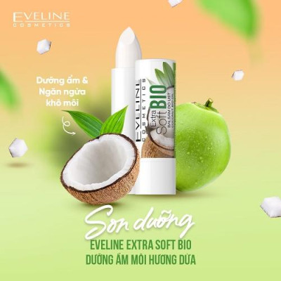 [Deal 79k] Son dưỡng Eveline Extrasoft Bio dưỡng ẩm môi hương dừa 4g