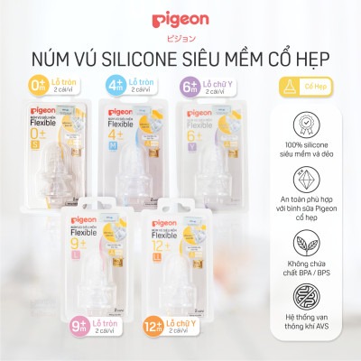 Núm ty Pigeon cổ hẹp silicon siêu mềm (LL) dành cho bé từ 12 tháng tuổi vỉ 2 cái