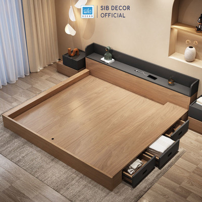 Giường Ngủ Tatami Kiểu Nhật Độc Đáo, Kèm 3 Ngăn Kéo Và Bệ Ngồi Rộng Rãi SIB Decor GN17