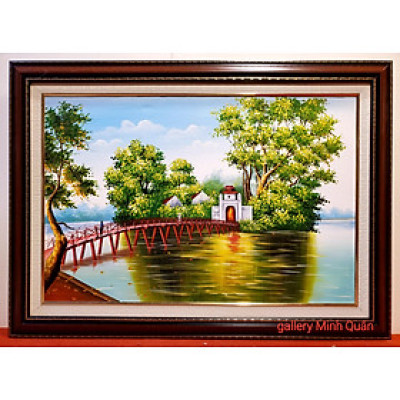 Tranh vẽ Sơn Dầu -Phong Cảnh Cầu Thê Húc -Hồ Gươm