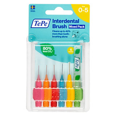 Bộ 6 cây tăm chải kẽ răng cơ bản và 1 nắp Tepe Interdental Brush Original (dạng vỉ)