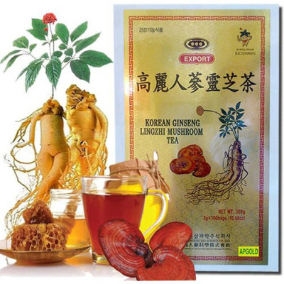 Trà sâm linh chi chính hãng Bio Apgold Hàn Quốc hộp gỗ 100gói