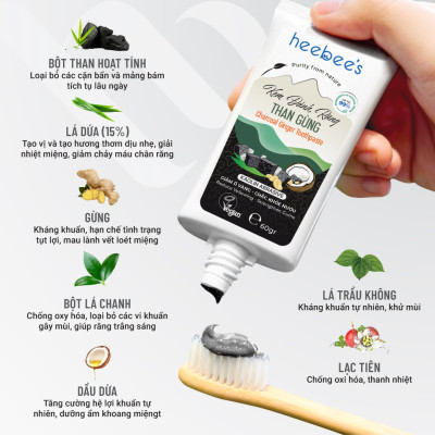 Kem Đánh Răng Thảo Dược Thuần Chay Than Gừng - Giảm ố vàng, Chắc khỏe nướu 60 Gram