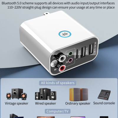 SOAIY Bộ Chuyển Đổi Âm Thanh Không Dây Bluetooth 5.0 2RCA Aux Hỗ trợ Ứng Dụng Đĩa TF/U Sạc Nhanh 220V/2A K16 - Hàng Nhập Khẩu