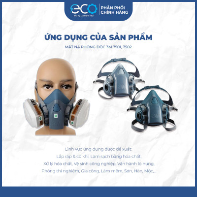 Mặt nạ phòng độc 3M 7501/7502 | Phun xịt hoá chất, phun sơn, nghề mộc, trừ sâu (Chưa bao gồm Phin Lọc)