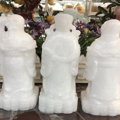 Bộ tượng Tam Đa Phúc Lộc Thọ phong thủy đá cẩm thạch trắng - Cao 20 cm