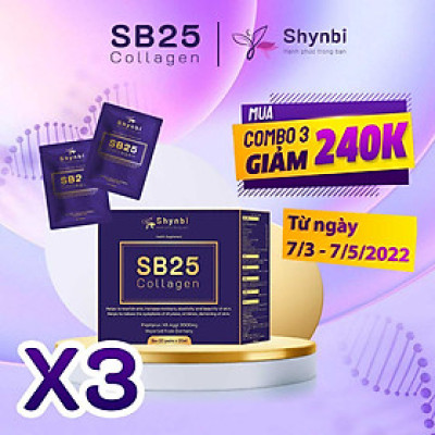 combo 3 hộp Sb25 Collagen Nước Uống Đẹp Da - Collagen Dạng Nước Bổ Sung Hộp 20 gói x 20 ml