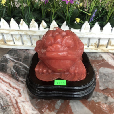 Tượng Cóc Ba Chân, Cóc Ngậm Tiền, Thiềm Thừ phong thủy chiêu tài lộc đá núi lửa Obsidian đỏ - Nặng 1,47 kg