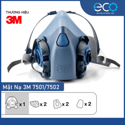 Combo (7 món) mặt nạ phòng độc 3M 7501, 7502 kết hợp phin lọc 3M 6001, tấm lọc bụi 5N11 cùng nắp giữ 501 chính hãng, phun thuốc, phun sơn, lọc bụi mịn, vi rút