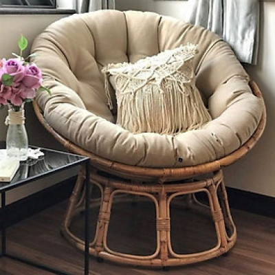Ghế lười Tundo papasan mây thật vải bố cao cấp màu kem