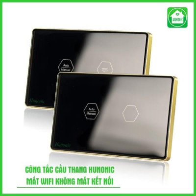 Công Tắc Cầu Thang Wifi Hunonic Viền Vàng Liên Kết Đảo Chiều Không Cần Mạng Internet