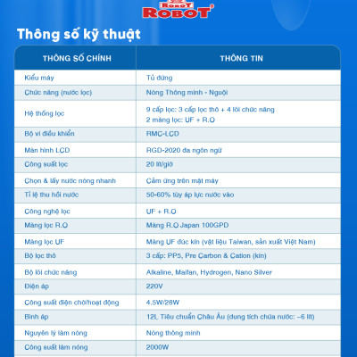 MÁY LỌC NƯỚC NÓNG THÔNG MINH ROBOT RBSmartPlus-9 - Hàng Chính Hãng