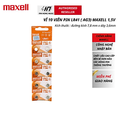 Vĩ 10 viên Pin LR41/192/AG3 Maxell chính hãng