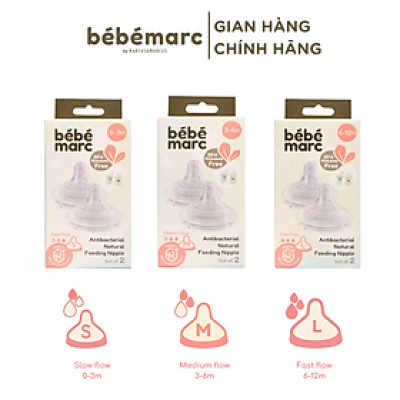 Núm Ty Silicone Cao Cấp Kháng Khuẩn Tự Nhiên An Toàn Cho Bé Yêu Bébémarc - Nhiều Size (Set 2 Cái)