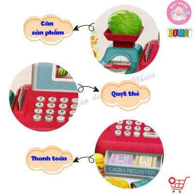 Đồ chơi siêu thị Bowa 8352A, quầy thanh toán 15 món có dùng pin