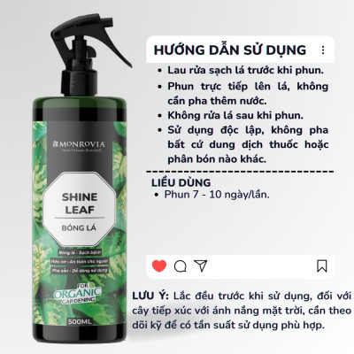 Phân bón trong nhà BÓNG LÁ MONROVIA hữu cơ giúp lá xanh mướt, bóng cho cây cảnh dung tích 500ml