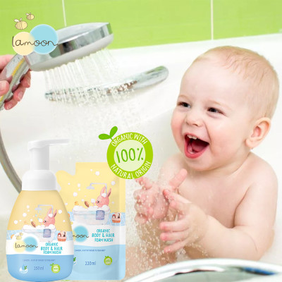 Sữa tắm gội Organic cho bé dạng bọt Lamoon - Túi 220ml 