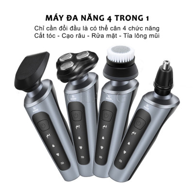 Máy Cạo Râu Đa Năng 4 Trong 1  9D - Cạo Râu, Tỉa Lông Mũi, Tông Đơ, Rửa Mặt - HÀNG CHÍNH HÃNG MINIIN